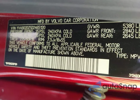 2013 Volvo Xc60 T6 z USA, uszkodzony, nr VIN YV4902DZ5D2465120